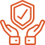 Orange shield with checkmark for security emblem.