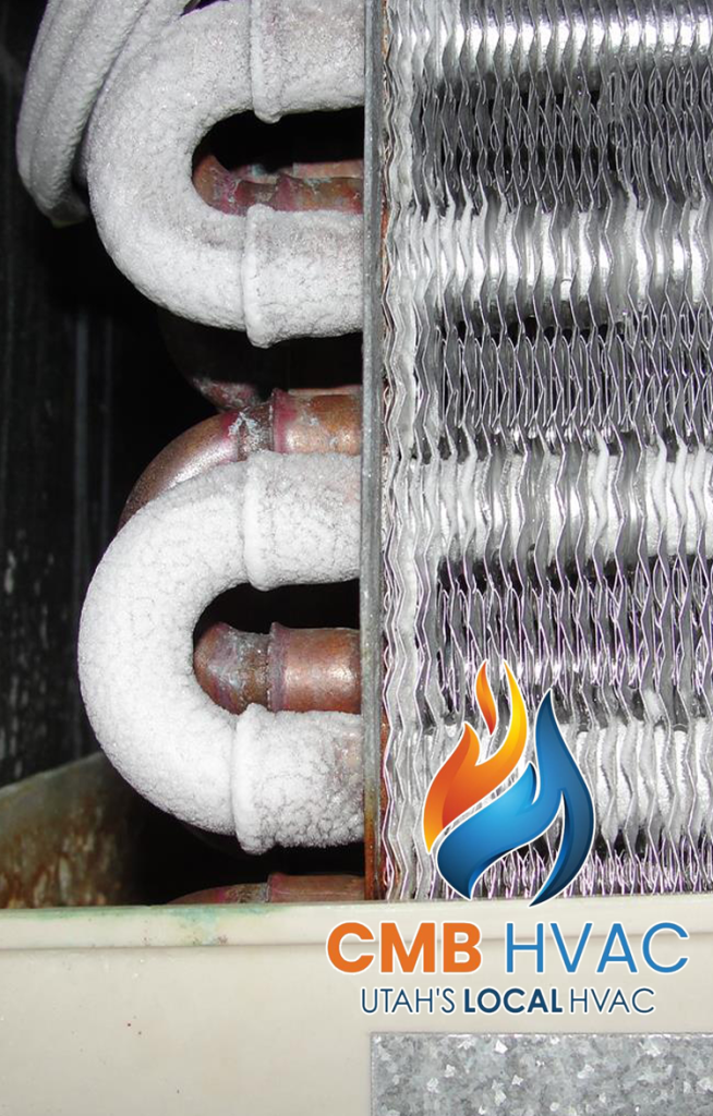 Frozen HVAC pipes and logo for repair services